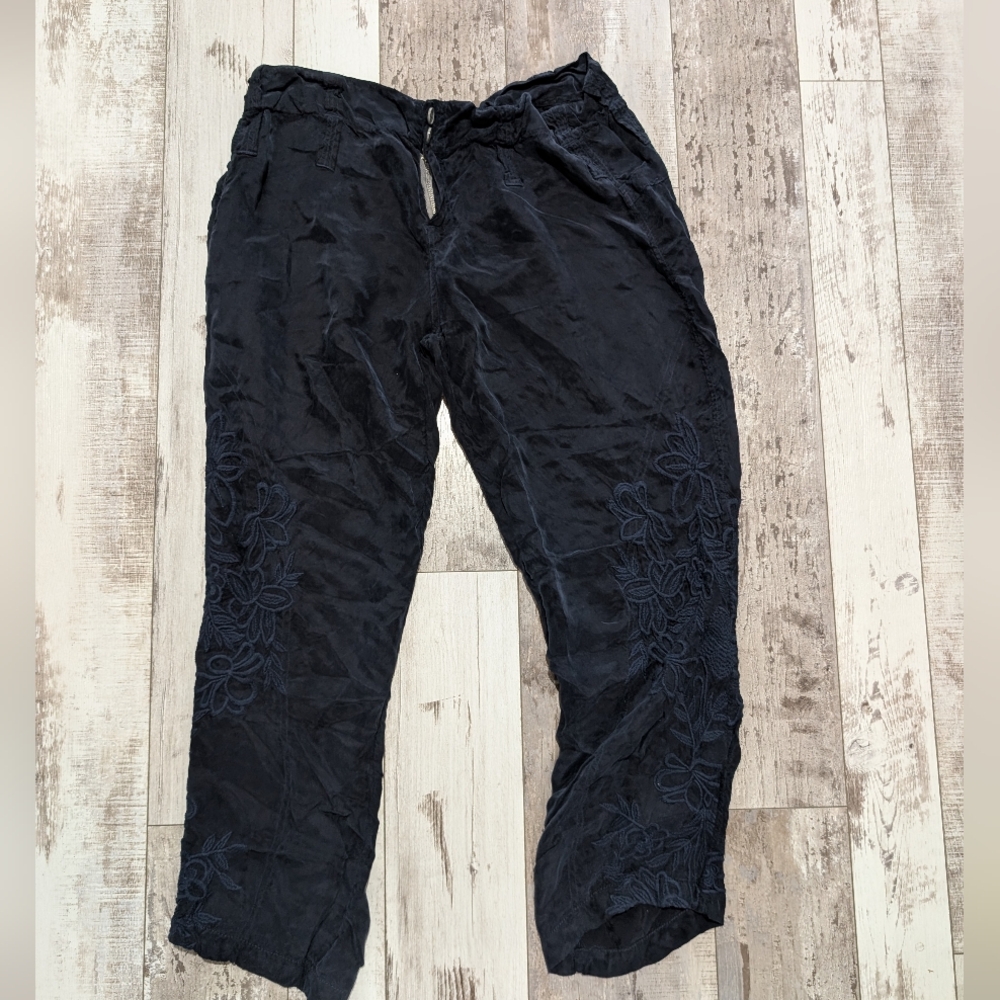 Johnny Was Pete & Greta Navy Blue Embroidered Pants SZ 14‎ New $248